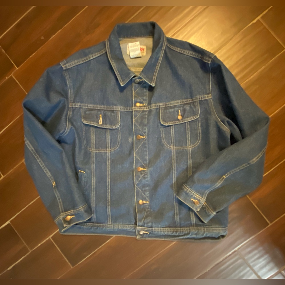 Wrangler Denim Jacket Mens XXL Blue  Cowboy  Rugged Wear Trucker 10RJK30AN
